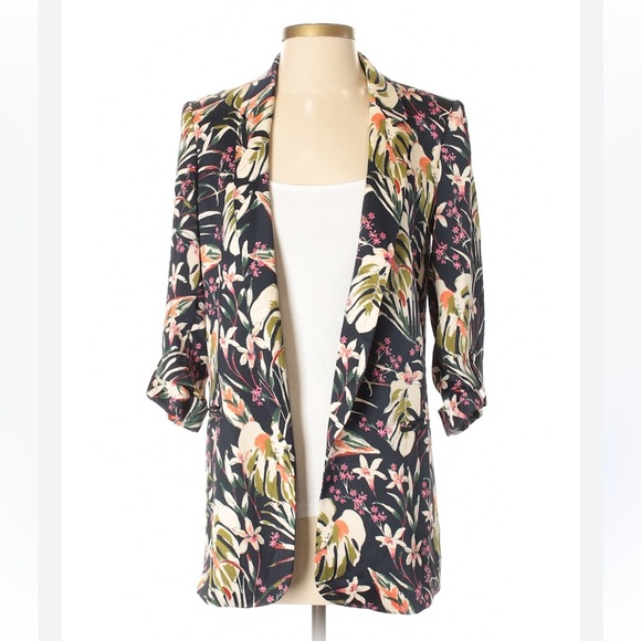 Zara Tropical Floral Print 3/4 sleeve Blazer size Small - Picture 5 of 13